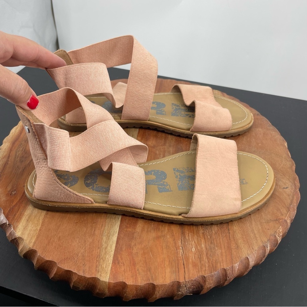 SOREL Ella Tonic Melon Sandals pink leather cross strappy Sz 8 NL3535